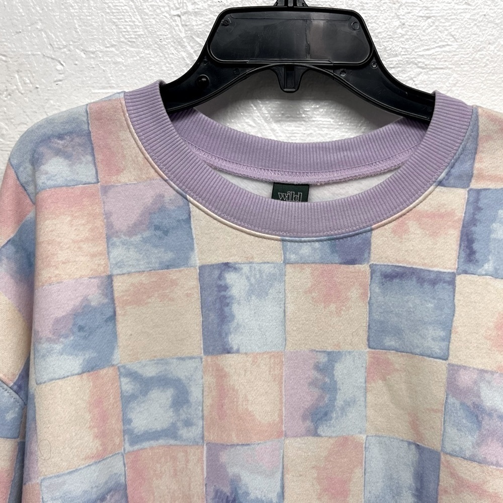 OVERSIZED Crewneck Checkered Print Tye-Dye Sweatshirt - Wild Fable - Picture 6 of 9